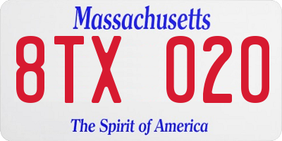 MA license plate 8TX020