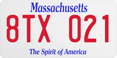 MA license plate 8TX021