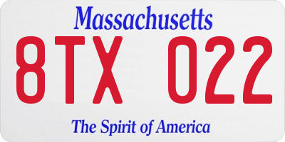 MA license plate 8TX022