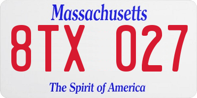 MA license plate 8TX027