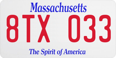 MA license plate 8TX033