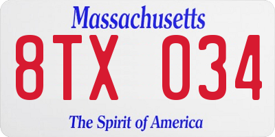 MA license plate 8TX034