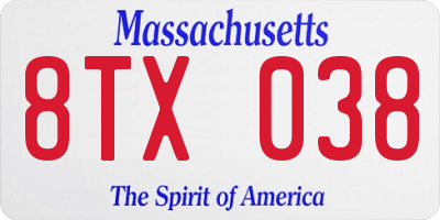MA license plate 8TX038