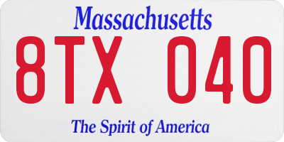 MA license plate 8TX040