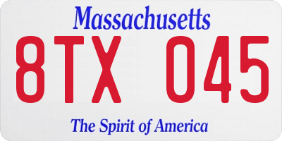 MA license plate 8TX045