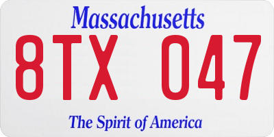 MA license plate 8TX047