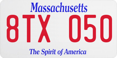 MA license plate 8TX050