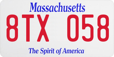 MA license plate 8TX058
