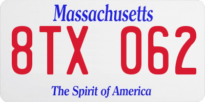 MA license plate 8TX062
