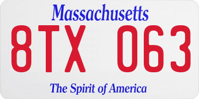 MA license plate 8TX063