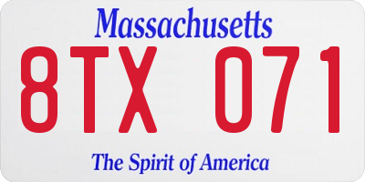 MA license plate 8TX071