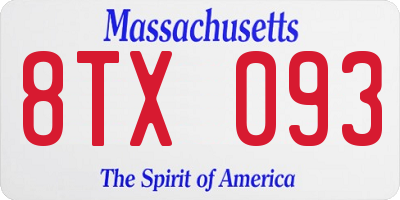 MA license plate 8TX093