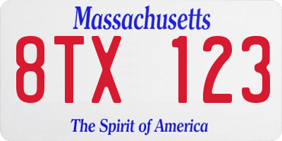 MA license plate 8TX123