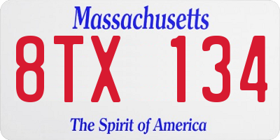 MA license plate 8TX134