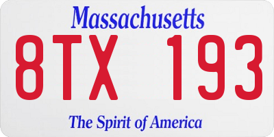 MA license plate 8TX193