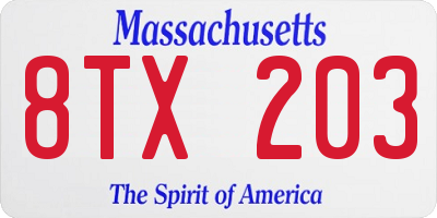 MA license plate 8TX203