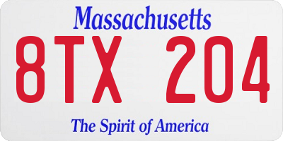 MA license plate 8TX204