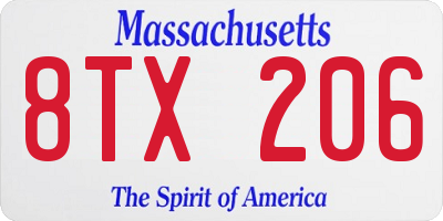 MA license plate 8TX206