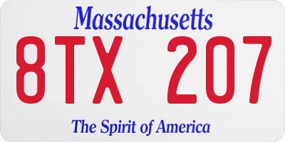 MA license plate 8TX207