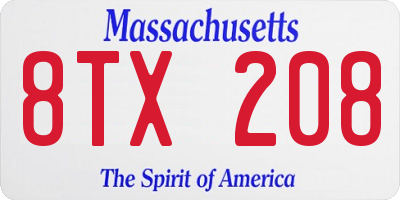 MA license plate 8TX208