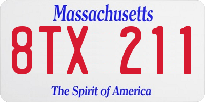 MA license plate 8TX211