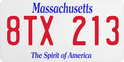 MA license plate 8TX213