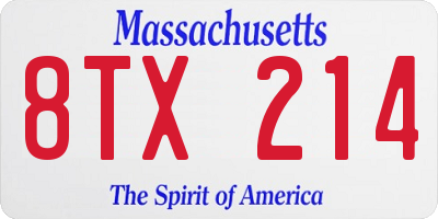 MA license plate 8TX214