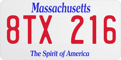 MA license plate 8TX216