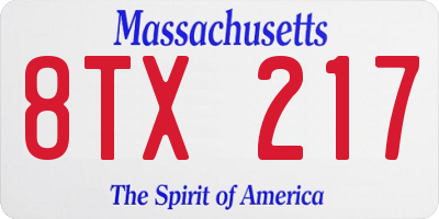 MA license plate 8TX217