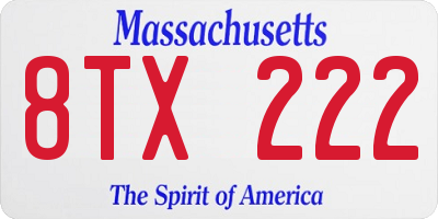 MA license plate 8TX222