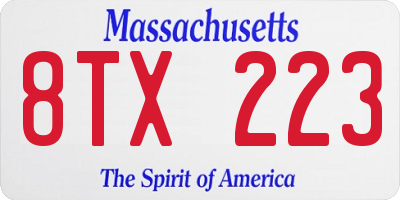 MA license plate 8TX223