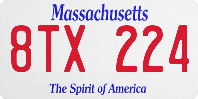 MA license plate 8TX224