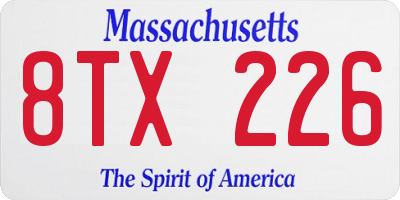 MA license plate 8TX226