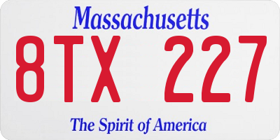 MA license plate 8TX227