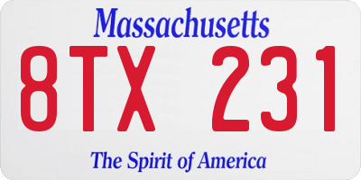 MA license plate 8TX231