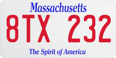 MA license plate 8TX232