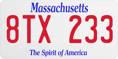 MA license plate 8TX233