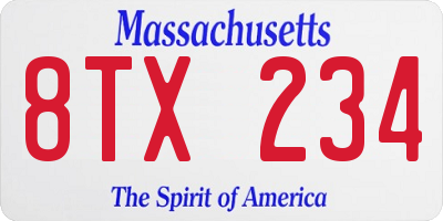 MA license plate 8TX234