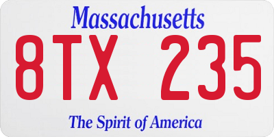 MA license plate 8TX235