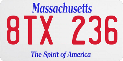 MA license plate 8TX236