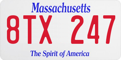 MA license plate 8TX247
