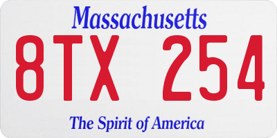 MA license plate 8TX254