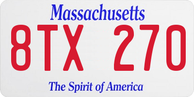 MA license plate 8TX270