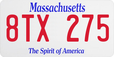 MA license plate 8TX275