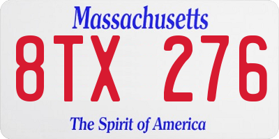 MA license plate 8TX276