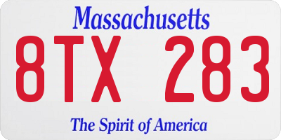 MA license plate 8TX283