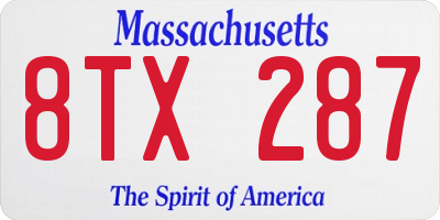 MA license plate 8TX287