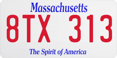 MA license plate 8TX313