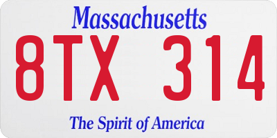 MA license plate 8TX314