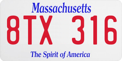 MA license plate 8TX316
